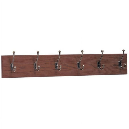 Safco 6-Hook Wood Wall Rack, Mahogany Base, Chrome Hook, 1 Each (Quantity)