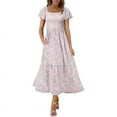 thumbnail image 2 of Women Summer Casual Square Neck Flutter Sleeve Boho Smocked A-Line Flowy Tiered Modest Midi Sun Dress with Pockets Style 2 XXXL, 2 of 8