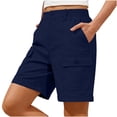 thumbnail image 4 of Volleyball Shorts Womens Women Cargo Shorts High Waisted Elastic Waist Rolled Cuffs Bermuda Pants Outdoor Summer Shorts with Pockets Navy L, 4 of 6