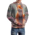 thumbnail image 5 of Cute Fox in Cherry Blossom Pond Men's Women Vintage 3D Hooded Sweatshirt - All-Season Loose Fit Streetwear, 5 of 6