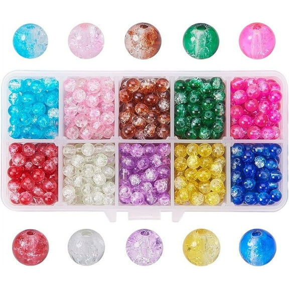 1 Box (About 750 pcs) 10 Color 6mm Handcrafted Crackle Lampwork Glass Round Beads Assortment Lot for Jewelry Making