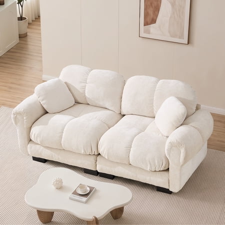 MIKIBAMA 76.3" Chenille Cloud Loveseat Sofa, 2-Seat Modular Sectional Couch for Living Room, Apartment, Office, Cream Beige