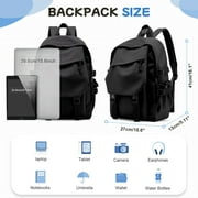 Aesthetic School Backpack Waterproof Black Bookbag College High School Bags Lightweight Travel Casual Daypack Laptop Backpacks for Men Women