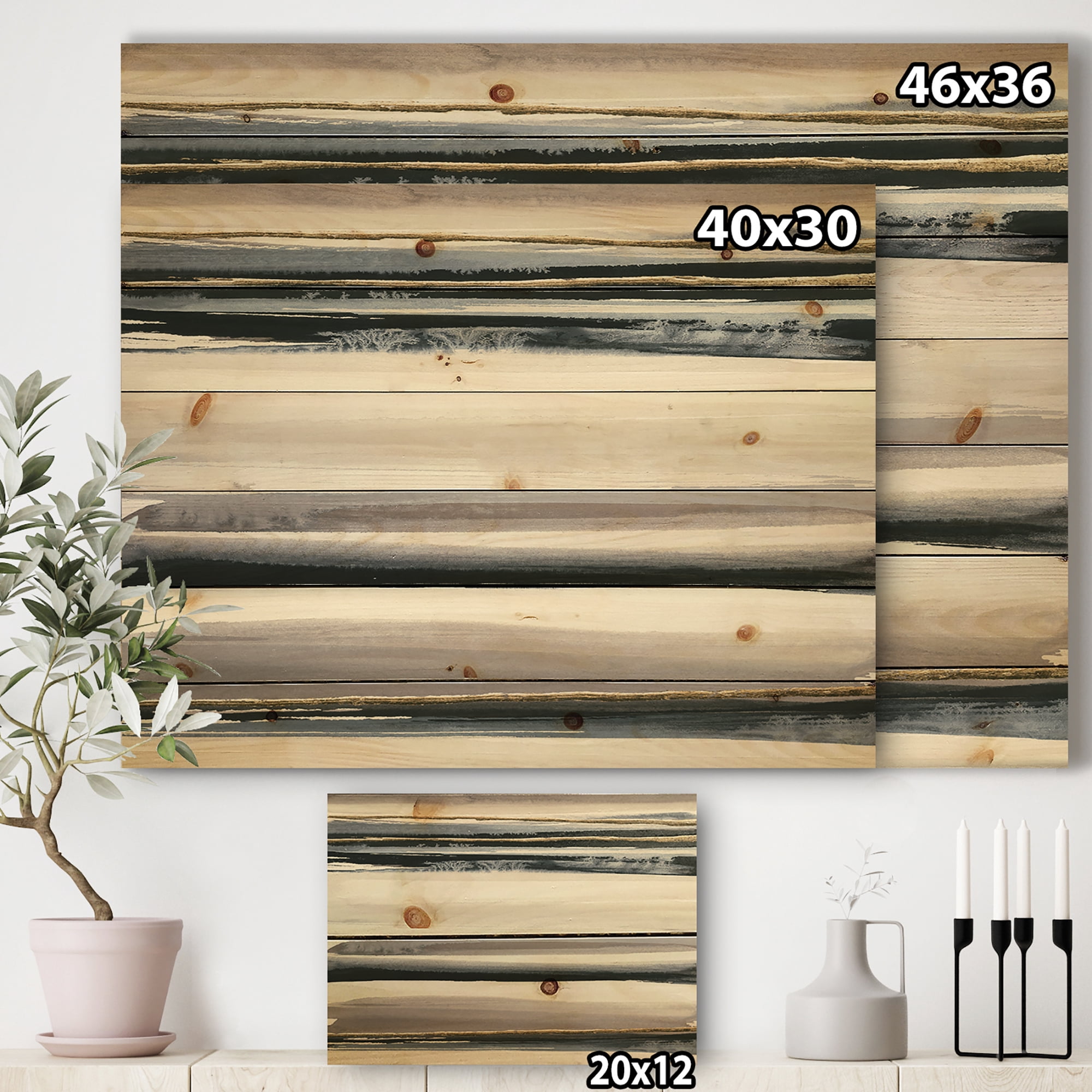 Designart 'Abstract Gold Watercolor Amethyst II' Modern & Contemporary Print on Natural Pine Wood