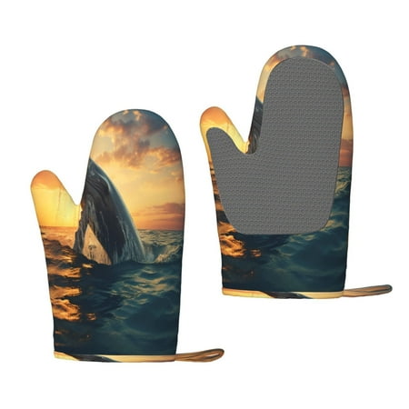 

Gaeub Sunset Ocean Whale Print Oven Mitts and Potholders BBQ Gloves Oven Mitts with Silicone Non-Slip Cooking Gloves for Cooking Baking Grilling (2 Count)