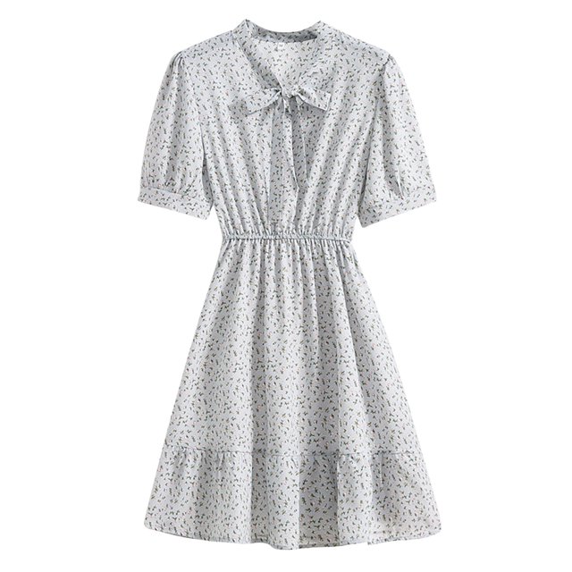Robe d'Été Décontractée à Manches Courtes Col en V Imprimée Longueur Genou pour la Plage