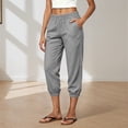thumbnail image 2 of JIAYUE Women Capri Pants Solid Color Elastic Waist Side Pockets Baggy Casual Trousers for Outdoor Walking Daily Wear, 2 of 4