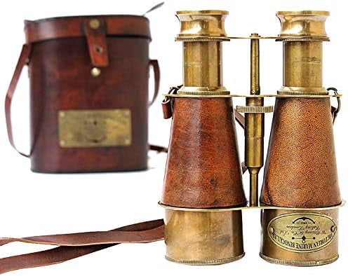 Nautical Victorian Marine Binocular Leather Case Brass Copper Quote Compass Stylish Handmade Orange Brass Pocket Compass Portable Leather Cover gift