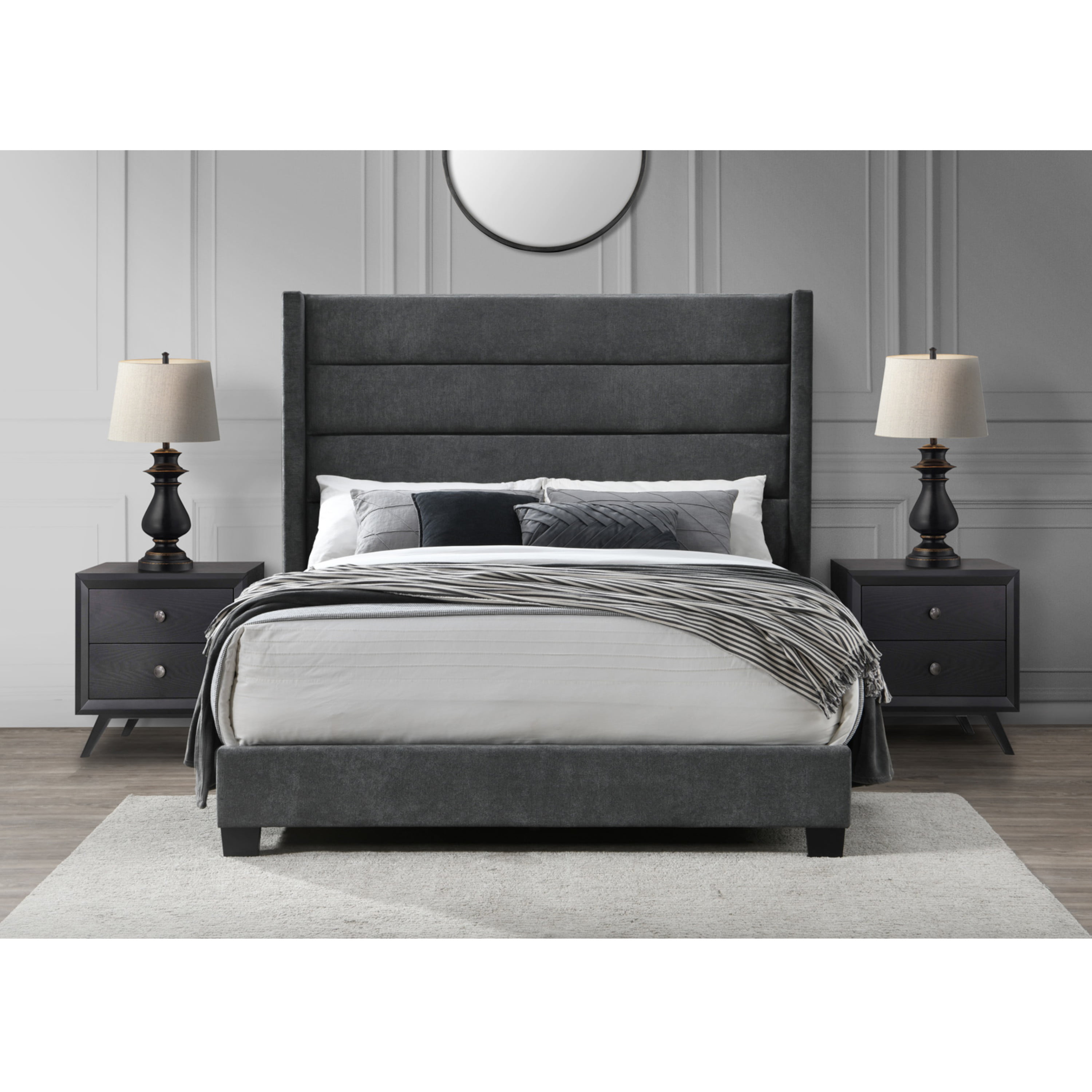 DG Casa Savoy Tufted Upholstered Wingback Panel Storage Bed Frame, Queen  Size in Charcoal Fabric 