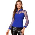 thumbnail image 3 of INSPIRE CHIC Women's Mesh Panel Dots Long Sleeve Button Front Half Placket Shirt, 3 of 6