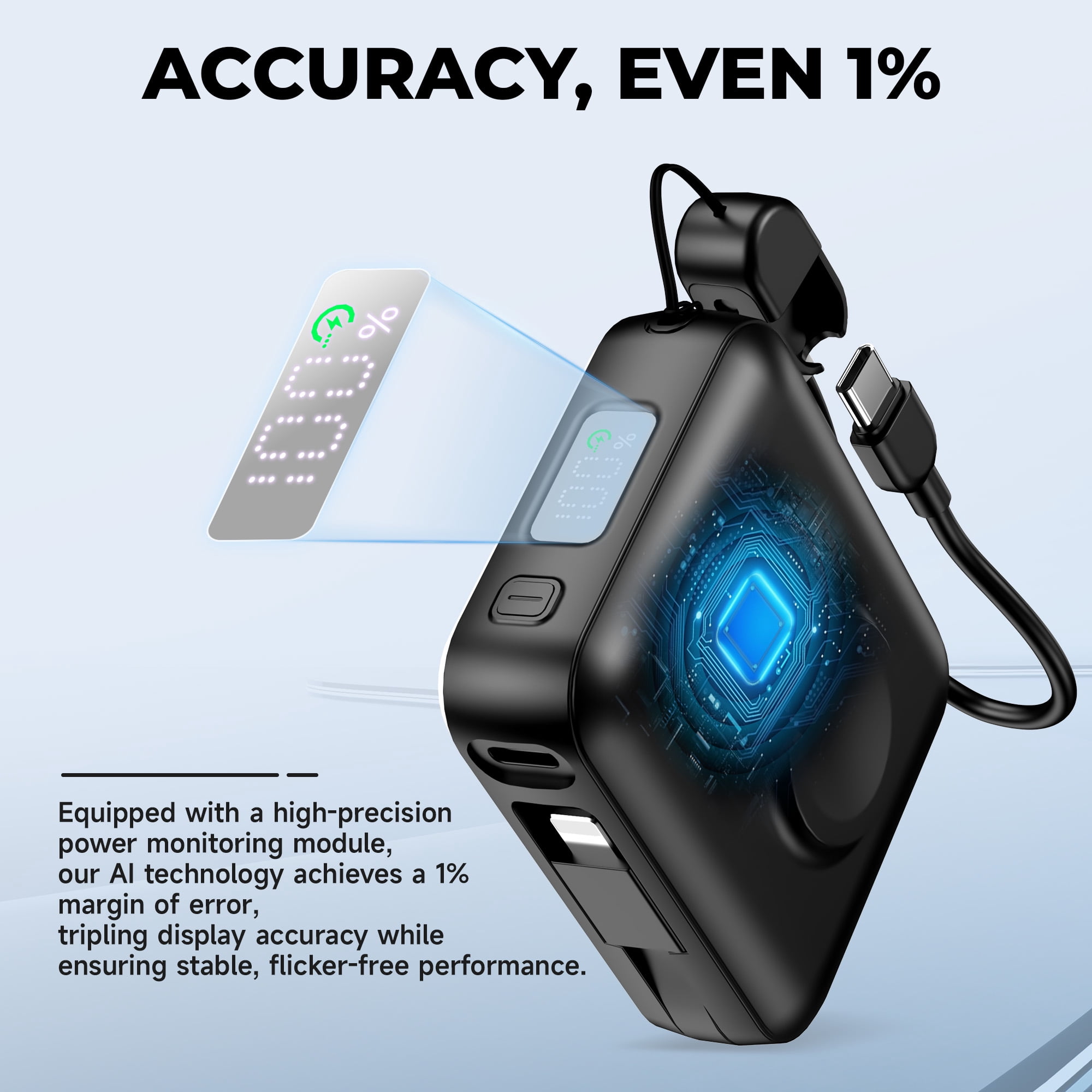 20000mAh Portable Charger 22.5W Fast Charging Power Bank with Built-in Cable,Travel Essentials Small Battery Pack with LED Display,Magnetic Phone Charger for Apple Watch and iPhone,Samsung,iPad,Black