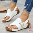 thumbnail image 3 of Dakaela Womens Leather Orthopedic Wedge Sandals Rhinestone Buckle Platform Flip Flops Arch Support Summer Beach Slip on Slides with Back Strap White Size 6, 3 of 9