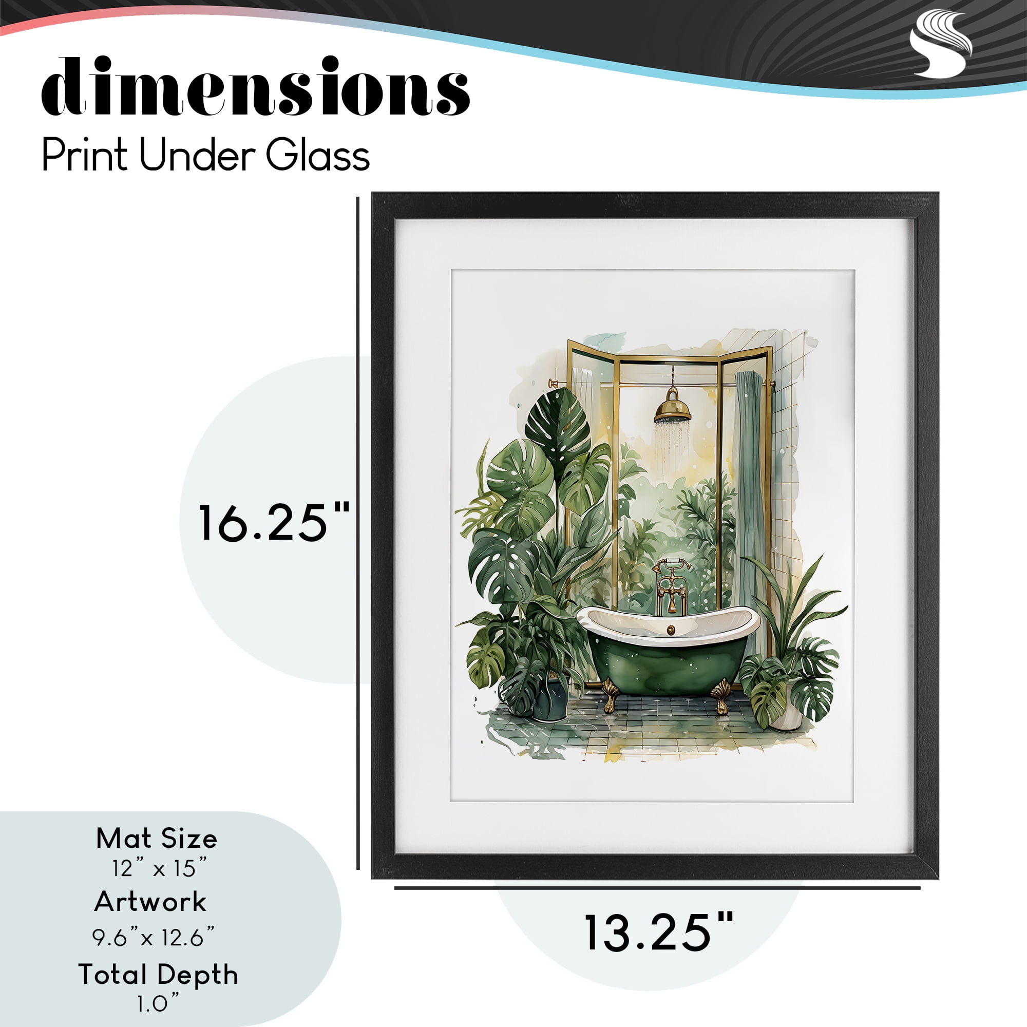 Bathtub in Tropical Oasis Black Framed Print Under Glass, design by Lettered and Lined