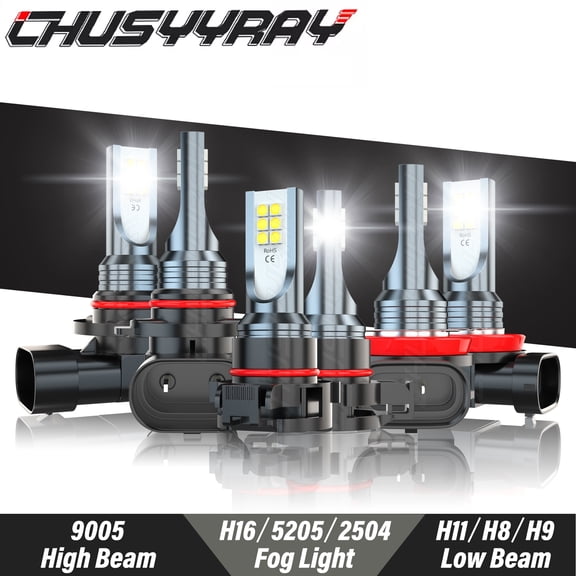 CHUSYYRAY 9005 H11 5202 LED Headlight High Low Beam Fog Light Bulbs Upgrade Kit 6000K Pure White 6x