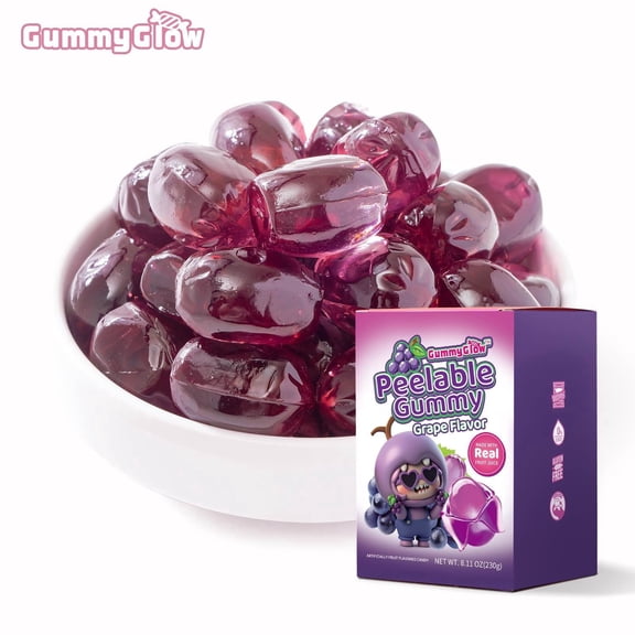 GummyGlow Peelable Fruity Gummy Candy, 8.1oz (230g) Box, 45-55 Individually Wrapped Chewy Candies, Fun to Peel, Perfect for Sharing, Party Favors & Gifts (Grape)
