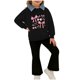 thumbnail image 5 of Conjunto de sudadera de manga larga con cuello vuelto para niños, estampado de patchwork, cuello redondo, manga larga y pantalones acampanados casuales con cintura elástica, conjunto relajado, conjunt, 5 of 8
