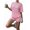 Pink, variant on Women's Striped 2 Piece Outfits Casual Short Sleeve Shirt Tops Knit Shorts Sets Workout Tracksuits Color S