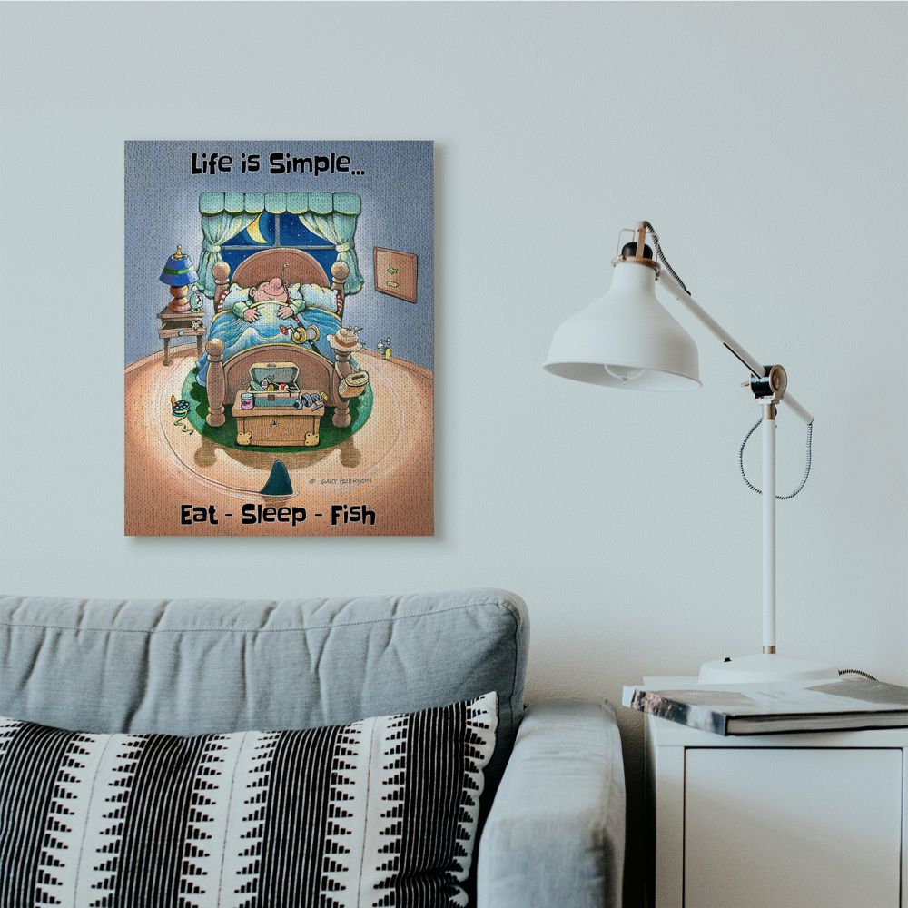 Stupell Industries Eat Sleep Fish Funny Sports Fishing Cartoon Design Canvas Wall Art by Gary Patterson