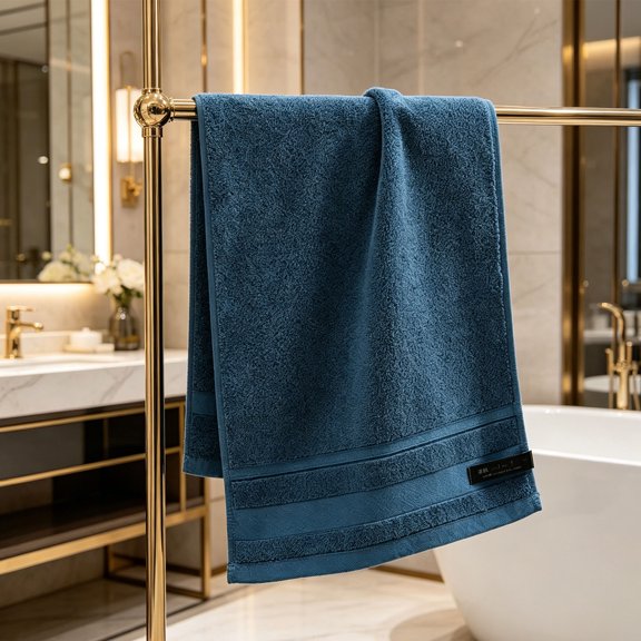 Extra Large Cotton Bath Towel 29.13"x13.38", Soft Absorbent Quick-Dry Lightweight, Blue
