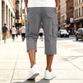 thumbnail image 5 of Domuza Men's Cargo Shorts Casual Drawstring Elastic Waist 3/4 Capri Pants Below Knee Long Hiking Shorts with Pockets Gray L, 5 of 7