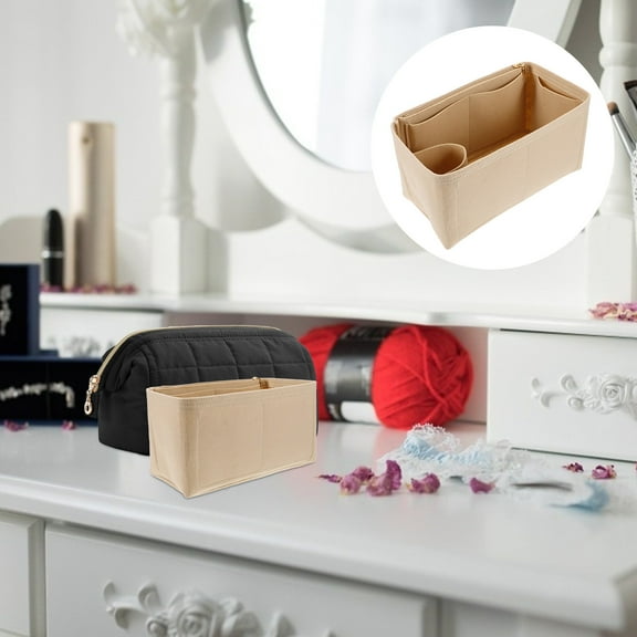 OUNONA Makeup Purse Organizer Felt Khaki 1Pcs