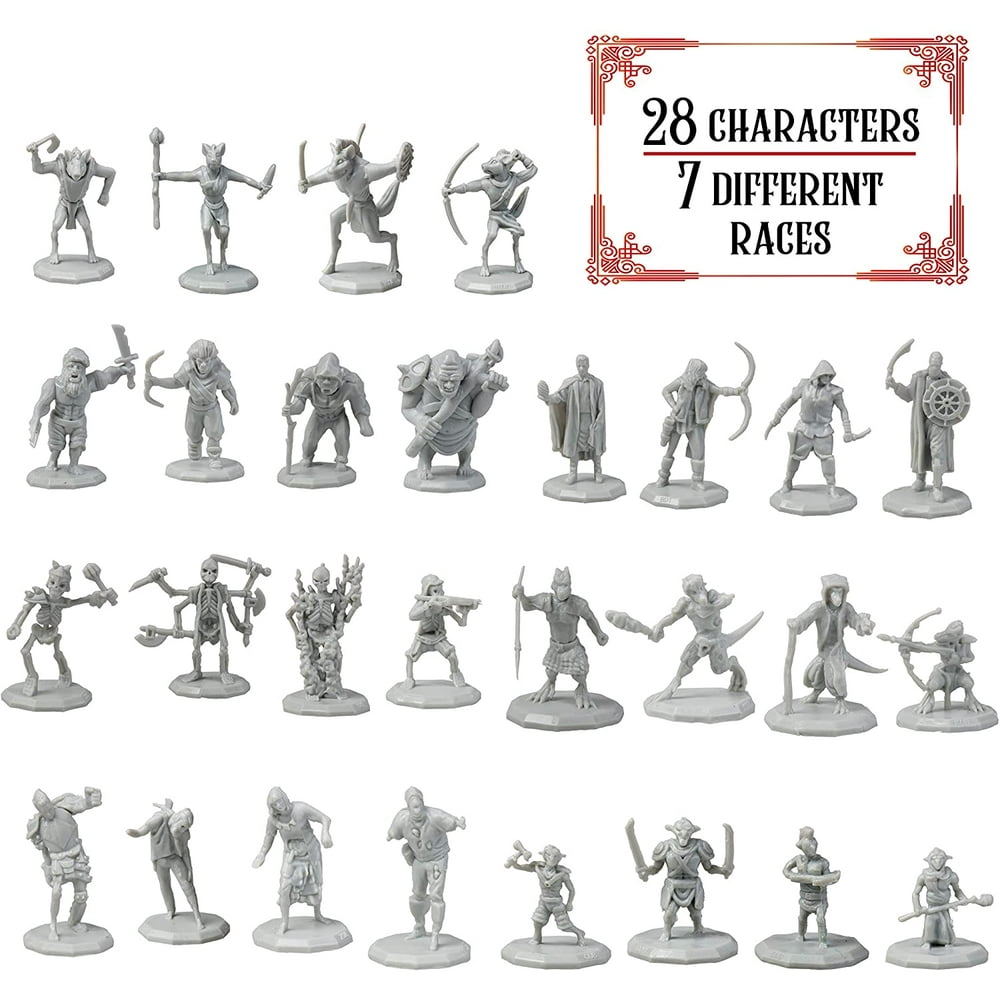 D&D Miniatures, 28 Mini Figures - 1" Hex-sized for Dnd Dungeons and