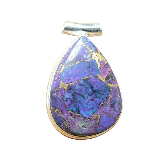 Natural Large Purple Copper Turquoise Gemstone 925 Sterling Silver Statement Pendant for Men and Women