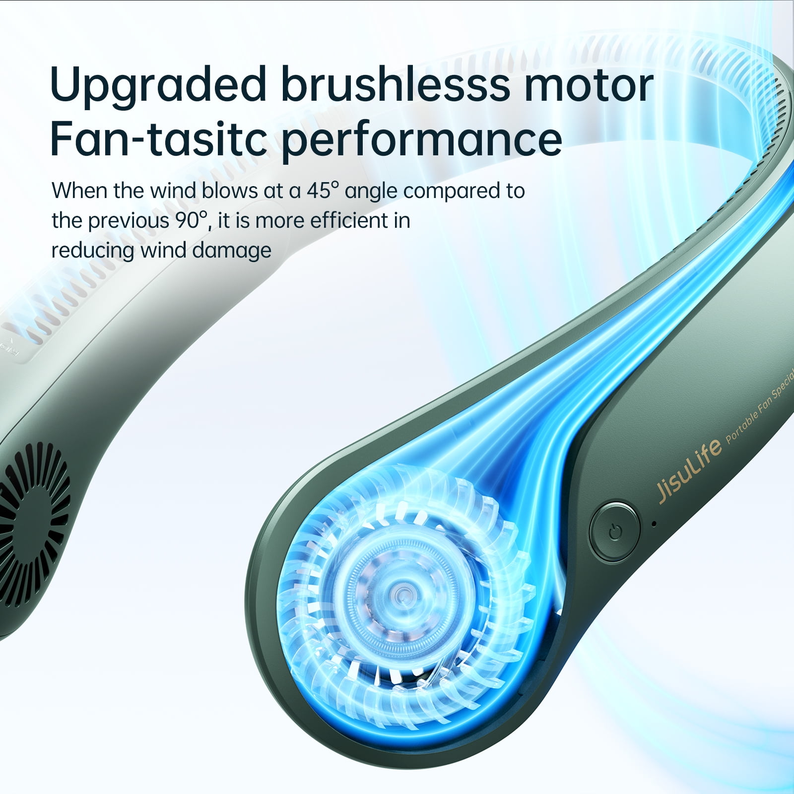 JISULIFE Portable Neck Fan, Rechargeable Wearable Fan, Bladeless Hands-Free Cooling, Quiet 25dB, 5 Speeds, 16H Battery Life, Essential for Indoor/Outdoor, Gift for Women, Men - Green
