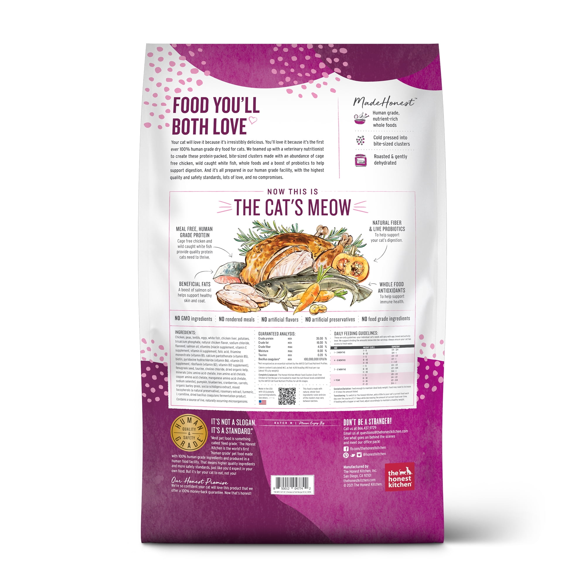 The Honest Kitchen Human Grade Whole Food Clusters Grain Free Chicken & Fish Dry Cat Food, 10 lb Bag