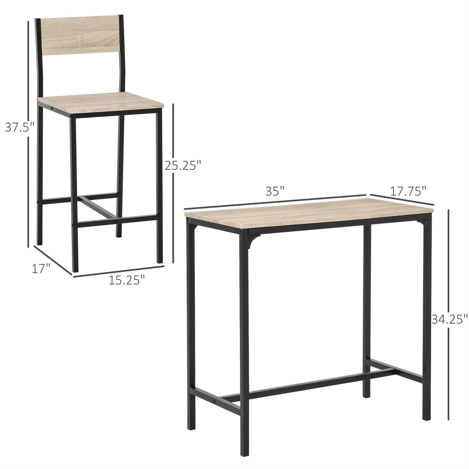 Demi Bonn 3-Piece Industrial-Style Bar Table Set, Counter Height for Compact Spaces, Bar Stools Included, Modern Dining Set for 2, Beige