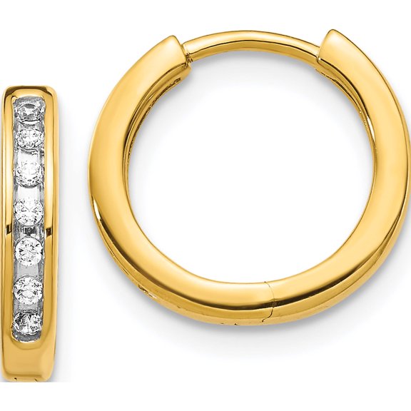 14K Yellow Gold Diamond Hinged Hoop Earrings (12 X 14) Made In India em5360-010-ya