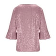 thumbnail image 4 of XPMWRP Sequin Sparkly Shirts for Women Dressy Casual 3/4 Sleeve Glitter Blouses Elegant V Neck Party Tunic Tops Pink XL, 4 of 9