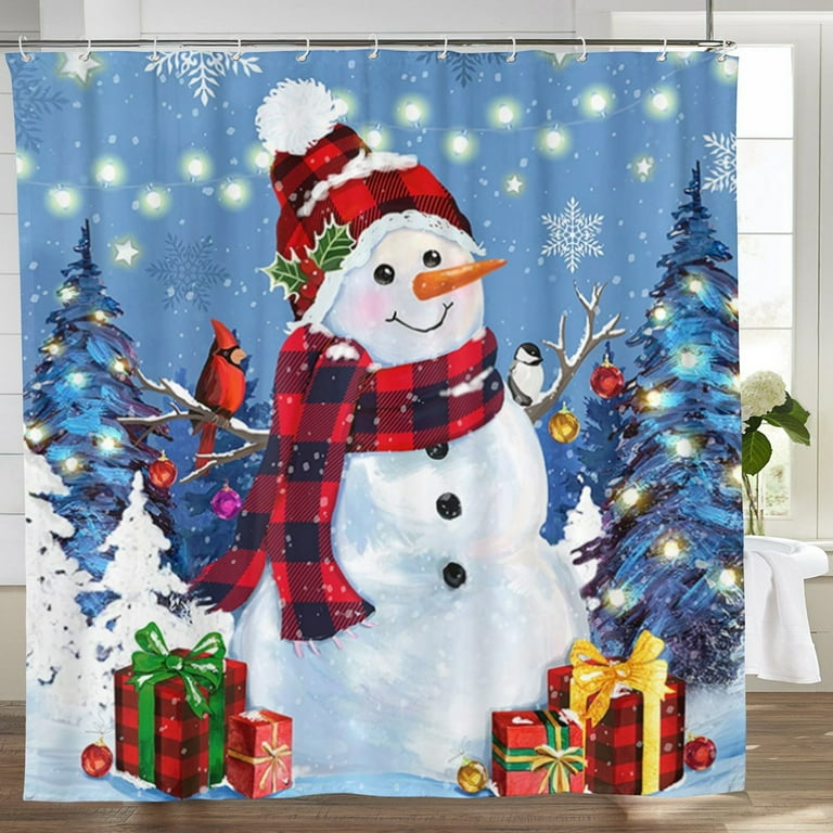 Christmas Shower Curtain Snowman Christmas Tree Bath Curtain for