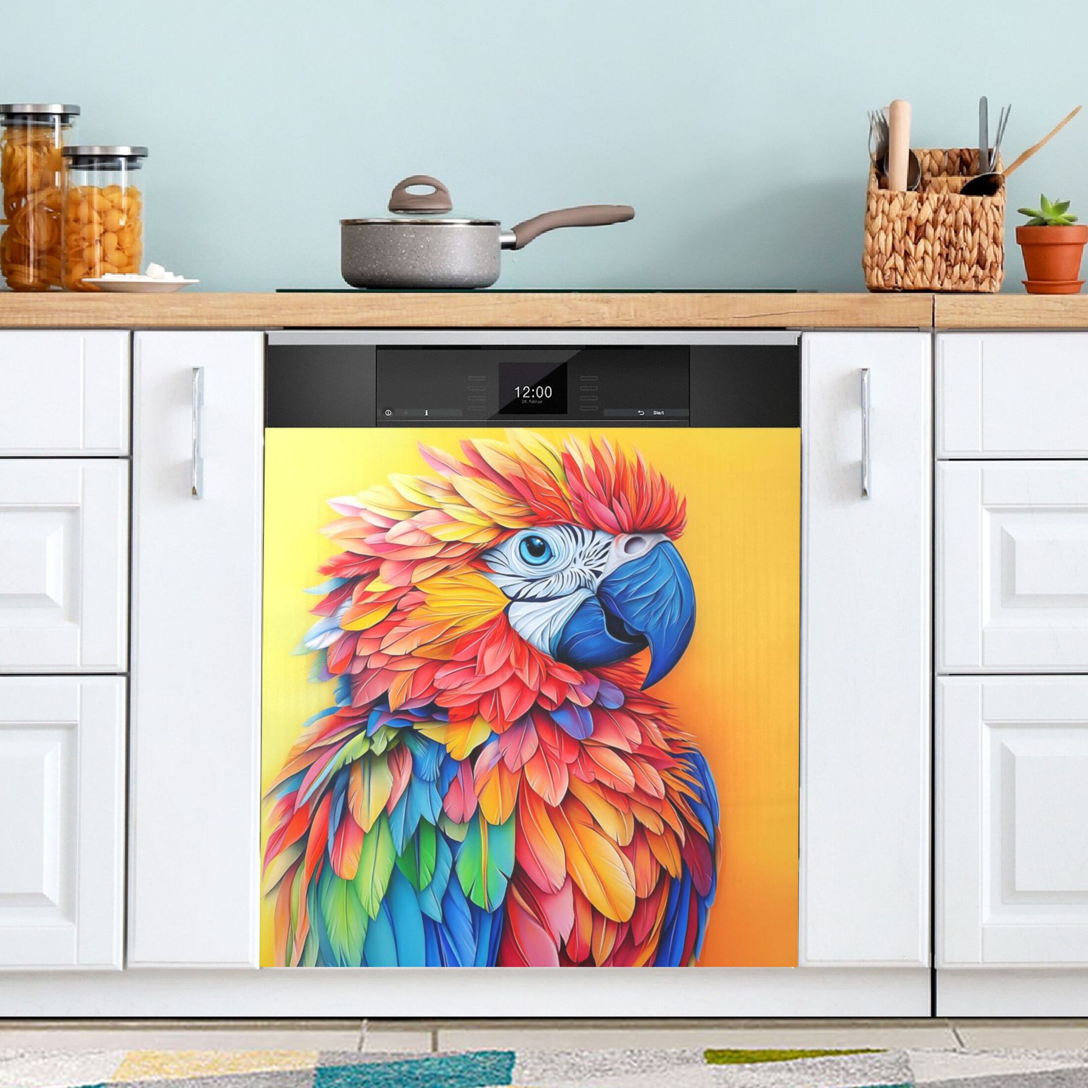 Dishwasher Magnetic Sticker 23x26 Inch Refrigerator Magnetic Sticker Washing Machine Magnetic Sticker Kitchen Panel Magnetic Sticker Home Decor A Large Colored Parrot