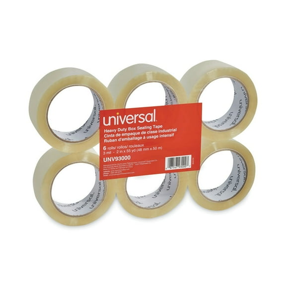 Universal UNV93000 3 in. Core 1.88 in. x 54.6 yds. Heavy-Duty Box Sealing Tape - Clear (6/Pack)
