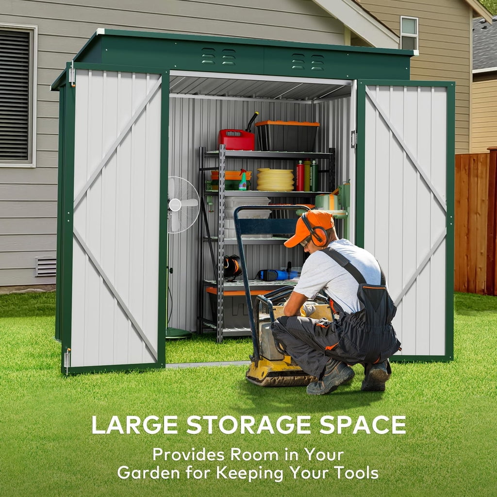 6' x 4' Outdoor Storage Shed with Lockable Doors, Aiho Metal Garden Shed, Sheds & Outdoor Storage for Backyard, Garden & Patio Organization - Green