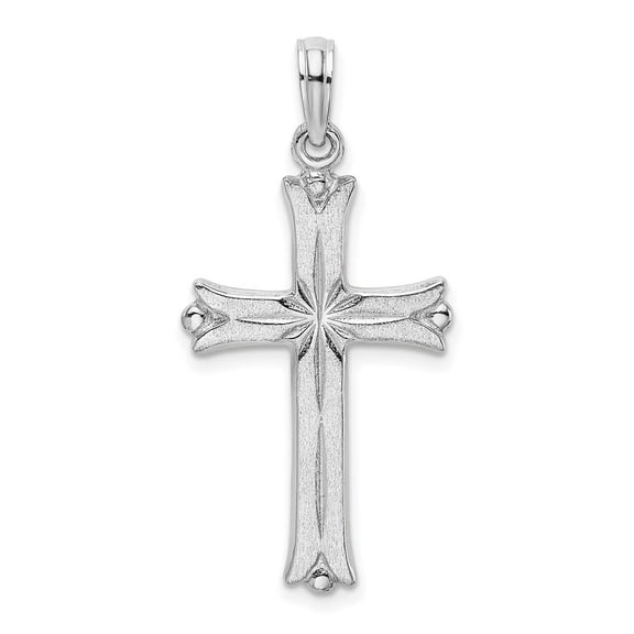 14k White Gold Religious Faith Cross With Starburst Center Pendant Necklace 25mm long Pendant for Women