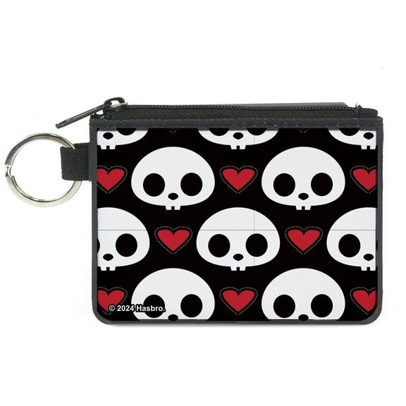 Skelanimals Wallet, Coin Purse, Skelanimals Face Logo and Heart Black White Red, Canvas