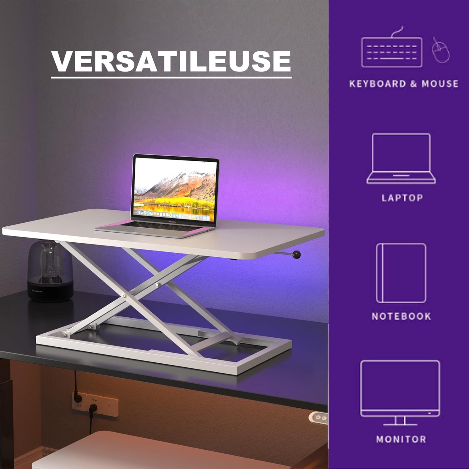 White Small Single 24 inch Scissors Lift Keyboard and Mouse Riser ,Height Adjustable Standing Desk Converter,for Ergonomic Sit Stand Workstations (24 inch WH)