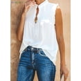 thumbnail image 4 of BadPiggies Women Summer Halter Chiffon Sleeveless Tank Tops Casual Ruffle Trim Shirts Button Pullover Blouses (L, White), 4 of 6