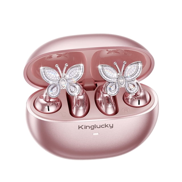 Auriculares inalámbricos Kinglucky inspirados en joyas con clip, rosa