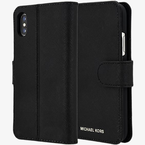 Michael Kors Saffiano Leather Folio Flip Case iPhone X (10) Black -  