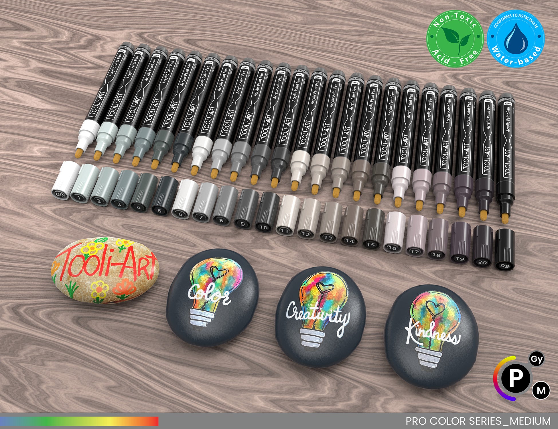 22 Acrylic Paint Pens (GRAYS) Pro Color Series Set 3mm Medium