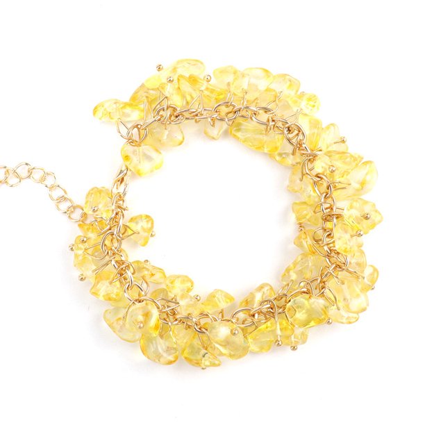 Xiao Hua Pulsera de cuentas hecha a mano, ideal para hombres y mujeres, con borlas de cristal de piedra natural irregulares y gotas de agua de piedra triturada (amarilla).