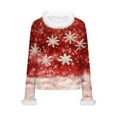 thumbnail image 5 of Christmas Shirt for Women Plush Collar Cuffs Graphic Print Long Sleeve Pullover Top Red 2XL, 5 of 7