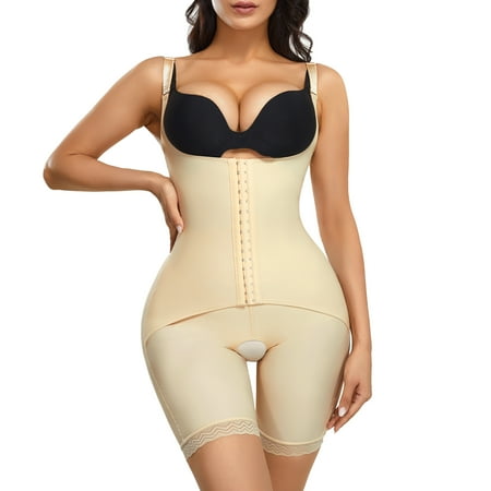 

Junlan Women Tummy Control Butt Lifter Shapewear Bodysuit Double Panties High Waist Trainer Full Body Shaper(Beige M）