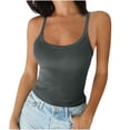 thumbnail image 3 of HVOBTTY Womens Summer Comfy Beach Plus Size Fashion Solid Color Sleeveless U Neck Slim Soft Breathable Versatile Daily Basic Tank Top Dark Gray ,S, 3 of 5