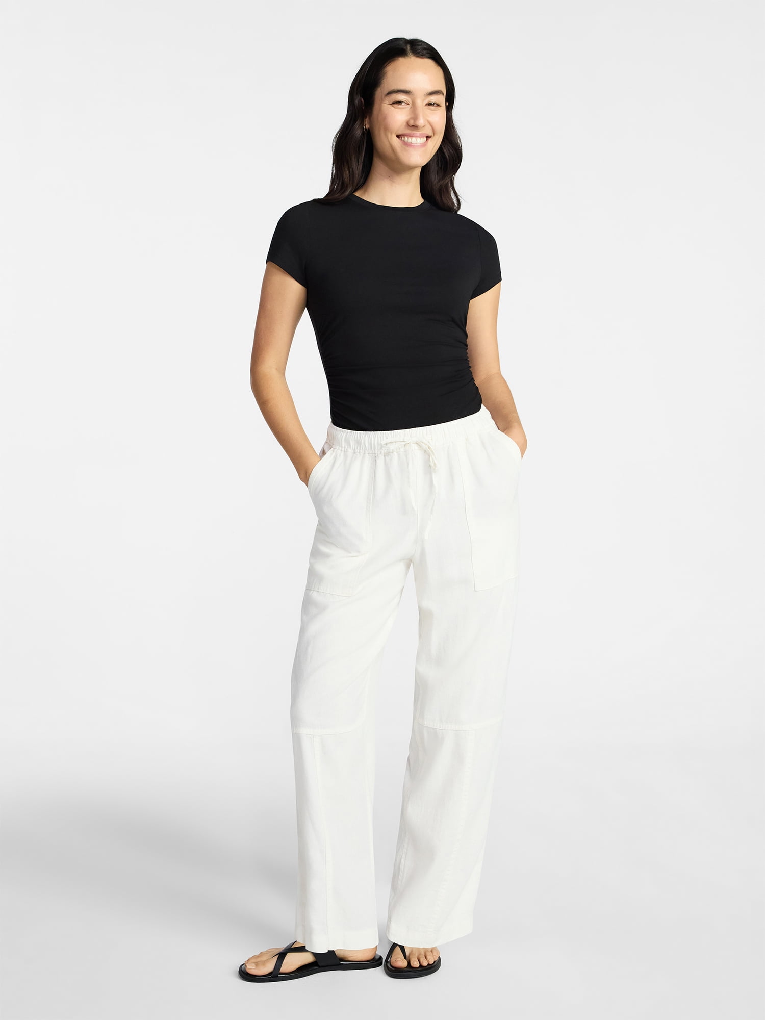 Time and Tru Women's Tapered Linen Blend Pants, Sizes XS-XXXL
