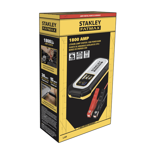 Stanley FatMax 1800A Lithium Jump Starter with 30W USB-C-PD In/Out