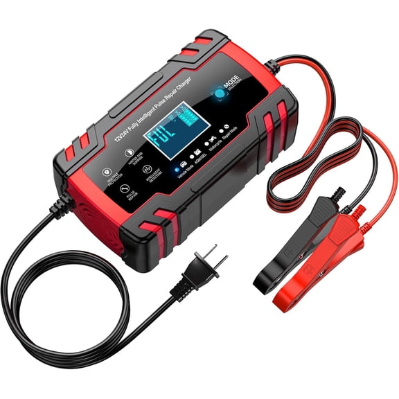 Battery Charger 10-Amp 12V and 24V Fully-Automatic Smart Car Battery Charger, Battery Desulfator with Temperature Compensation, and Battery Maintainer Trickle Charger